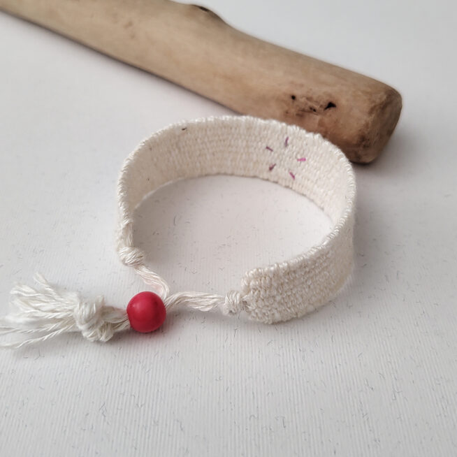 Pulsera boho hilo estrella blanca y rosa neón - Imagen 2